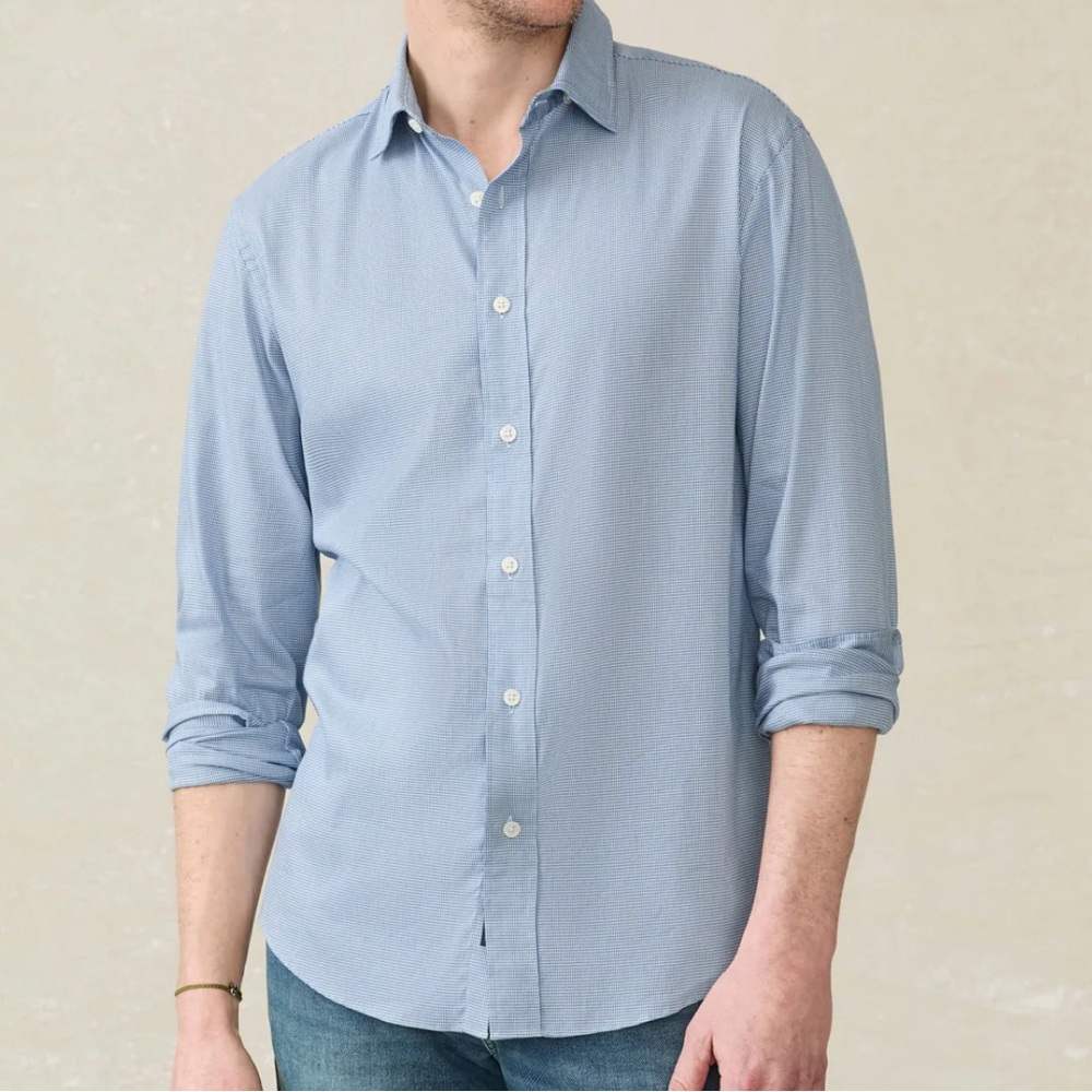 Faherty Mens The Movement Shirt Azure Pincheck
